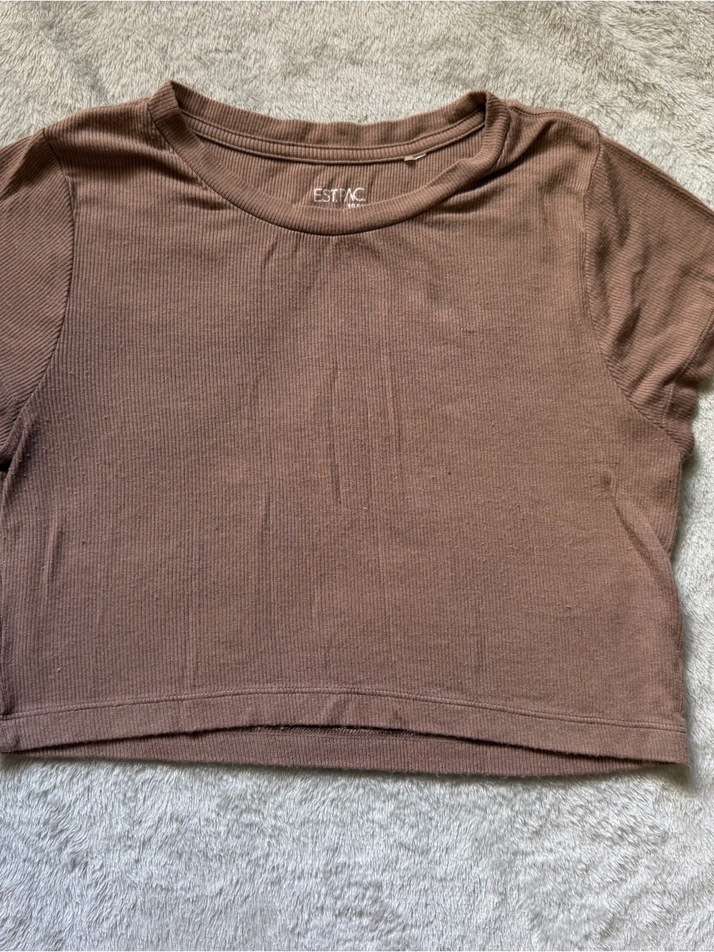 EST.PAC by PacSun Brown Ribbed Short-Sleeve Crop Top